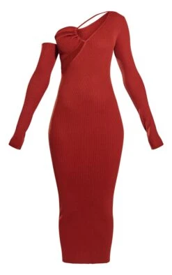 Prettylittlething Rust Ruched Front Long Sleeve Rib Knit Maxi Dress Rust -Prettylittlething 42cbd2878e1533fd0bb16e235673532161b18455 cnf0341 5