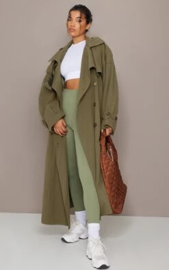 Prettylittlething Khaki Woven Hooded Oversized Trench Coat Khaki -Prettylittlething 4394b0d8d1bfc3aaab6681196de3c9c29be6fde6 cmv3638 4