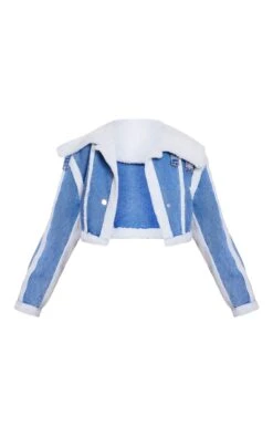 Prettylittlething Mid Blue Wash Borg Detail Crop Denim Jacket Mid Blue Wash -Prettylittlething 43e983e4c67622decad6422f7d571512cdb588ad cnf7862 5