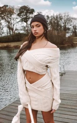 Prettylittlething Cream Cable Cross Front Wrap Knit Sweater Cream -Prettylittlething 43eee7e2f15b84a11853df894c7699ee64dc4a5b CNG2915 1