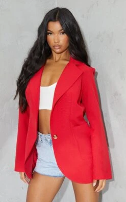 Prettylittlething Red Basic Single Breasted Oversized Blazer Red