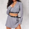 Prettylittlething Charcoal Tailored Boxy Belt Cropped Blazer Charcoal