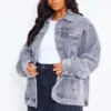 Prettylittlething Plus Washed Grey Oversized Boyfriend Denim Jacket Washed Grey