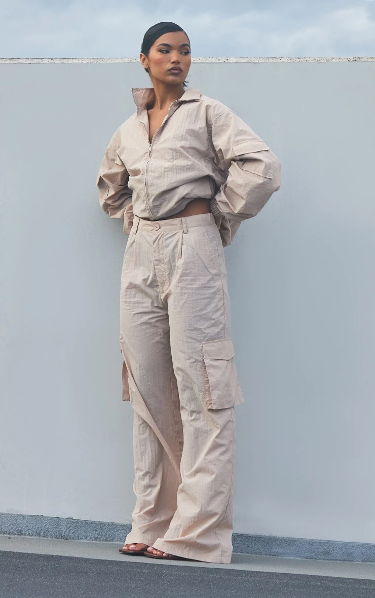 Prettylittlething Stone Textured Pocket Detail Straight Leg Pants Stone 2 Prettylittlething Stone Textured Pocket Detail Straight Leg Pants Stone - Image 2