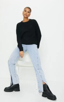 Prettylittlething Black Basic Crew Neck Knit Sweater Black -Prettylittlething 4742cb31f1f31f85102763a3a57287dca5fe7448 cmo7255 3