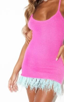 Prettylittlething Hot Pink Brushed Knit Feather Trim Mini Dress Hot Pink -Prettylittlething 476a39172616ae6c5b94cbc77d5e442336fdd333 cmz8120 4