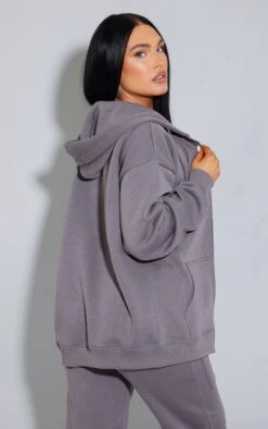 Prettylittlething Charcoal Oversized Pocket Front Zip Through Hoodie Charcoal -Prettylittlething 4981486e59c5883054accb60488fa17495a6b387 cnb2288 2