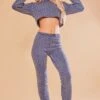 Prettylittlething Blue Cable Knitted Denim Look Leggings Blue