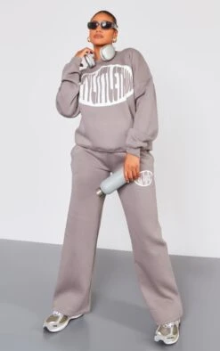 PRETTYLITTLETHING Charcoal Printed Sweat Sweatpants Charcoal