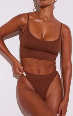 Prettylittlething Chocolate Rib Seamless Thong Chocolate
