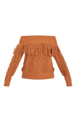 Prettylittlething Tan Cable Knit Fringing Detail Fold Over Sweater Tan -Prettylittlething 5039d3de99a08b89c3336a7cefb0905cfe015899 cnf9219 5