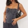 Prettylittlething Charcoal Grey Washed Sweat Corset Top Charcoal Grey