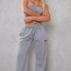 PRETTYLITTLETHING Grey Washed Low Rise Straight Leg Sweatpants Grey