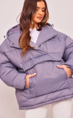 Prettylittlething Grey Statement Pocket Pull Over Puffer Coat Grey -Prettylittlething 542786ebffb6df24818a3f54c1bb34a3ff6c946b cnf4915 4