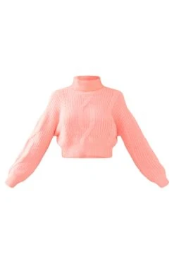 Prettylittlething Coral Soft Cable Knit Roll Neck Crop Sweater Coral -Prettylittlething 54bc653d40275f0668814d7137adfaa71a6bcce3 cnf4787 5