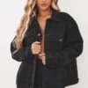 PRETTYLITTLETHING Washed Black Oversized Boyfriend Denim Jacket Washed Black