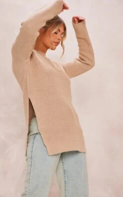 Prettylittlething Stone Round Neck Side Split Jumper Stone -Prettylittlething 5652af4075ea119a0a74df6d012460beaaa364a7 clr1228 4