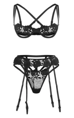 Prettylittlething Black Crochet Lace Detail Mesh 3 Piece Lingerie Set Black -Prettylittlething 58b3a86cab0bcf3e8938523821017a23d2e6a45d cng8638 5