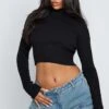 Prettylittlething Black Ribbed Knitted Roll Neck Cropped Sweater Black