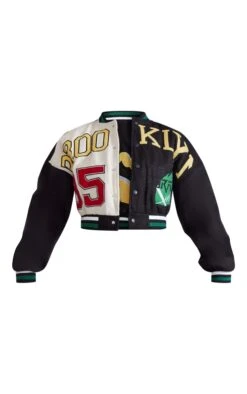 Prettylittlething Black Wool Look Graphic Front Cropped Bomber Jacket Black -Prettylittlething 59bb6e3c919117fd8c02b9f734d605c1ff6670c7 cmz8314 5