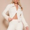 Prettylittlething Cream Faux Fur Zip Up Knit Cardigan Cream