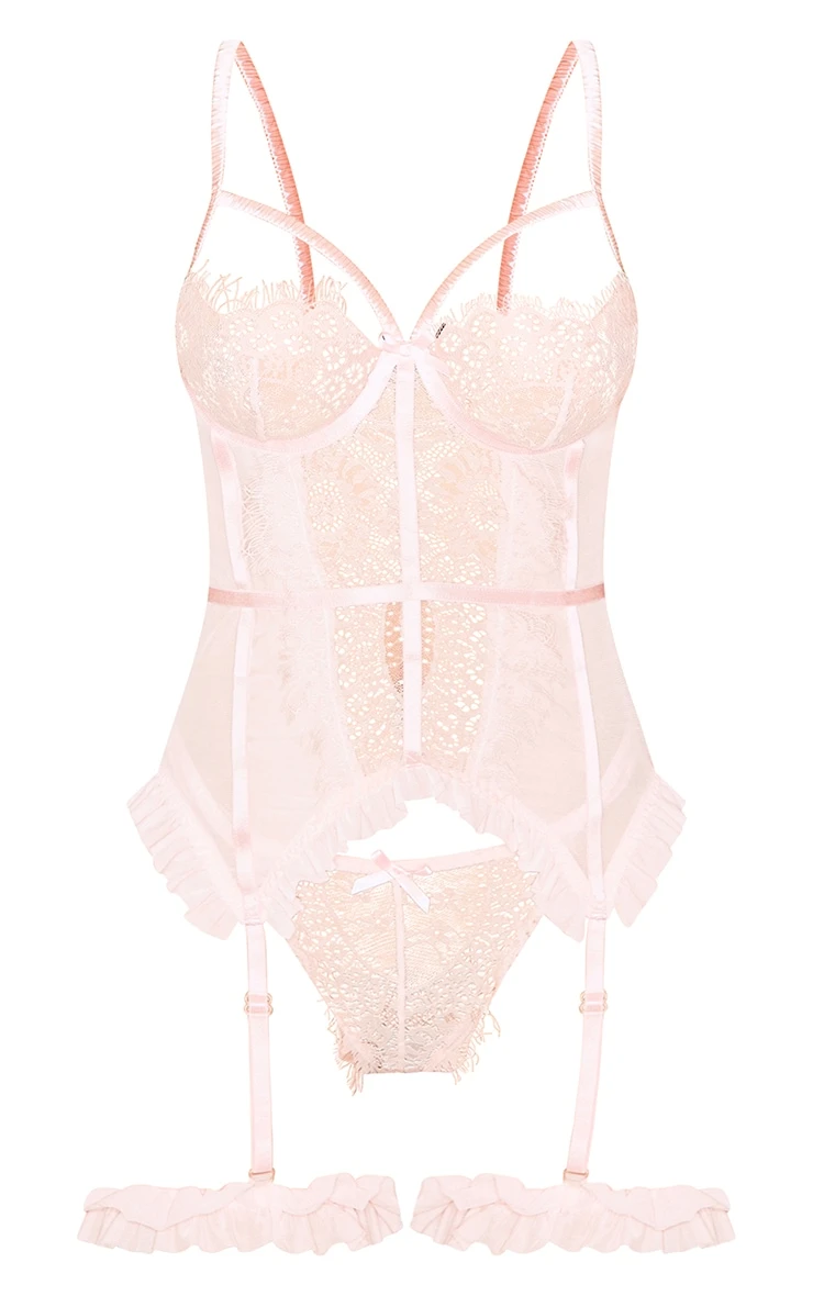 Prettylittlething Baby Pink Eyelash Lace Frill Detail Longline Corset Lingerie Set Baby Pink 5 Prettylittlething Baby Pink Eyelash Lace Frill Detail Longline Corset Lingerie Set Baby Pink - Image 5