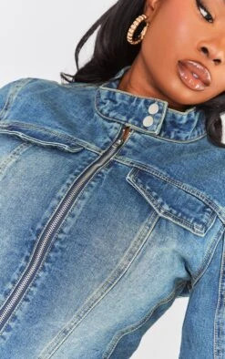 Prettylittlething Plus Vintage Wash Zip Up Fitted Denim Jacket Vintage Wash -Prettylittlething 5ac50611219f32f46ca9e4715c1d6b0afee31723 cng2645 4
