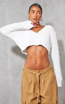 Prettylittlething White Bobble Knit Crop Cardigan White
