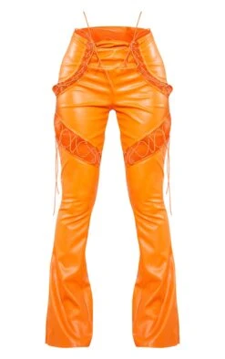 Prettylittlething Bright Orange Lace Up Faux Leather Cut Out Detail Flared Pants Bright Orange -Prettylittlething 5b3a60838b2cfc4aab54873f81130ff30d6f7b8f CMZ7556 5