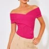 Prettylittlething Fuchsia Rib Knit Foldover Twist Bodysuit Fuschia