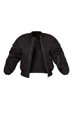 Prettylittlething Black Oversized Ruched Sleeve Contrast Lining Bomber Jacket Black -Prettylittlething 5bcb8ef92a3d7c1dad286ea075f51e210a7e8afb cnc6113 5
