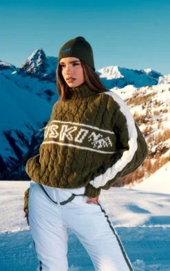 PRETTYLITTLETHING Khaki Jacquard Apres Ski Oversized Sweater Khaki