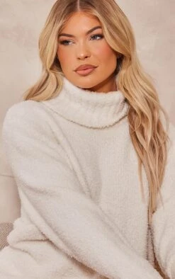 Prettylittlething Cream Teddy Knit Roll Neck Sweater Cream -Prettylittlething 5ce92452fb8ef022e0b653df2b3162708e526fb7 cne7529 4