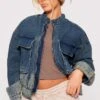 Prettylittlething Vintage Mid Wash Oversized Drop Shoulder Pocket Denim Bomber Vintage Mid Wash