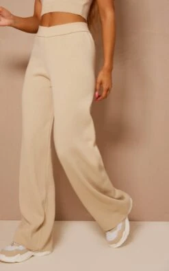 Prettylittlething Oatmeal Knit Wide Leg Pants Oatmeal -Prettylittlething 5da98d8727266f8a02de7a7c2d84e5d2e9f4ccdc cmy1086 4