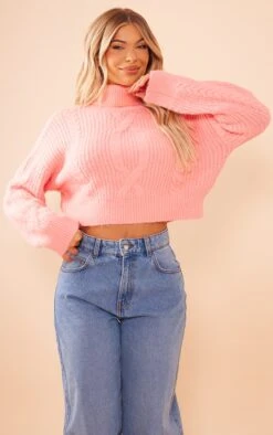 Prettylittlething Coral Soft Cable Knit Roll Neck Crop Sweater Coral -Prettylittlething 5eb4e110062c4518d2e8c10ab905b3f36ea52460 cnf4787 4