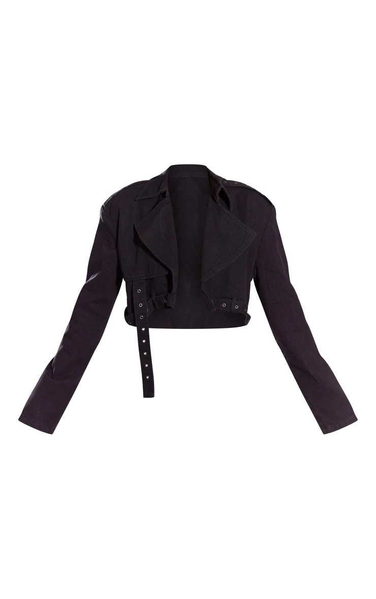 Prettylittlething Black Eyelet Detail Crop Jacket Black 5 Prettylittlething Black Eyelet Detail Crop Jacket Black - Image 5