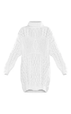 Prettylittlething White Cable Panels Roll Neck Knitted Sweater White -Prettylittlething 60248139d81a812fc205da3b2c1e9a1aabe5f9b4 cnf4809 5