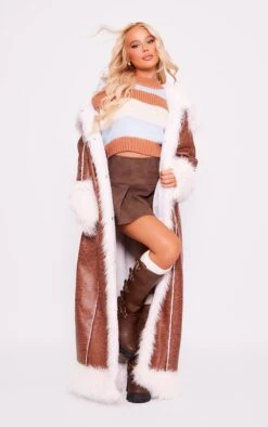 Prettylittlething Brown Chunky Striped Knit Cropped Sweater Brown -Prettylittlething 602ff21ad1c8795039a213d57f3979be33ca41dd cnf0406 3