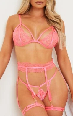 Prettylittlething Hot Pink Floral Embroidered Lace Harness Detail 3 Piece Lingerie Set Hot Pink -Prettylittlething 603f002d8cf71f93dcf4aea30b98c95346ba3006 cmt0505 4