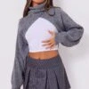 Prettylittlething Charcoal Extreme Cropped Knit Sweater Charcoal
