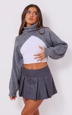 Prettylittlething Charcoal Extreme Cropped Knit Sweater Charcoal