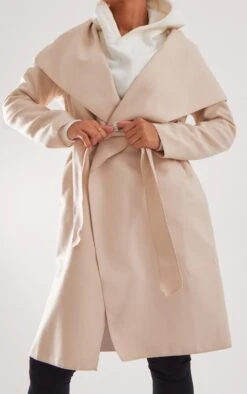 Prettylittlething Stone Veronica Waterfall Tie Waist Coat Stone