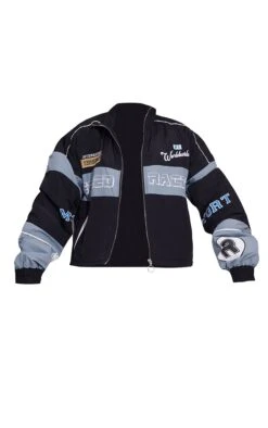 Prettylittlething Black Oversized Graphic Zipped Racer Bomber Jacket Black -Prettylittlething 60fb4d5c868d78ac134c435f66e66e816802a573 cmv3589 5