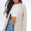 Prettylittlething Stone Oversized Shoulder Padded Blazer Stone