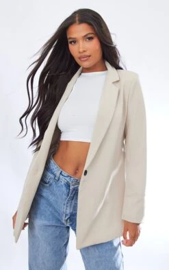 Prettylittlething Stone Oversized Shoulder Padded Blazer Stone