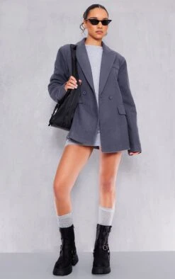 Prettylittlething Charcoal Boucle Tailored Blazer Charcoal