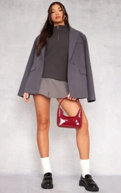 Prettylittlething Charcoal Grey Ripple Knit Half Zip Sweater Charcoal Grey -Prettylittlething 641640e70f5e15fdc1b2ebcef4c68cc3b19978cc cng7693 3