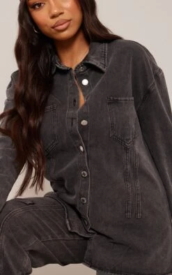 Prettylittlething Tall Washed Black Long Sleeve Denim Jacket Washed Black -Prettylittlething 664eb262d1ee39a9be735cd45b5eedee7e86fe21 cng8725 4