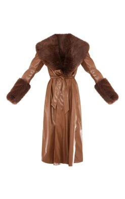 Prettylittlething Taupe Premium Faux Fur Trim Faux Leather Belted Trench Coat Taupe -Prettylittlething 67c736d3a3865c4331e024a7af219c5f7afc8963 cng6100 5